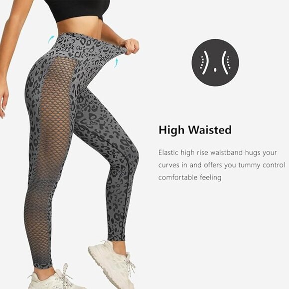 JBT High Waisted Tummy Control Leggings Soft Compression Lifting Sz Med Leopard - Picture 3 of 5